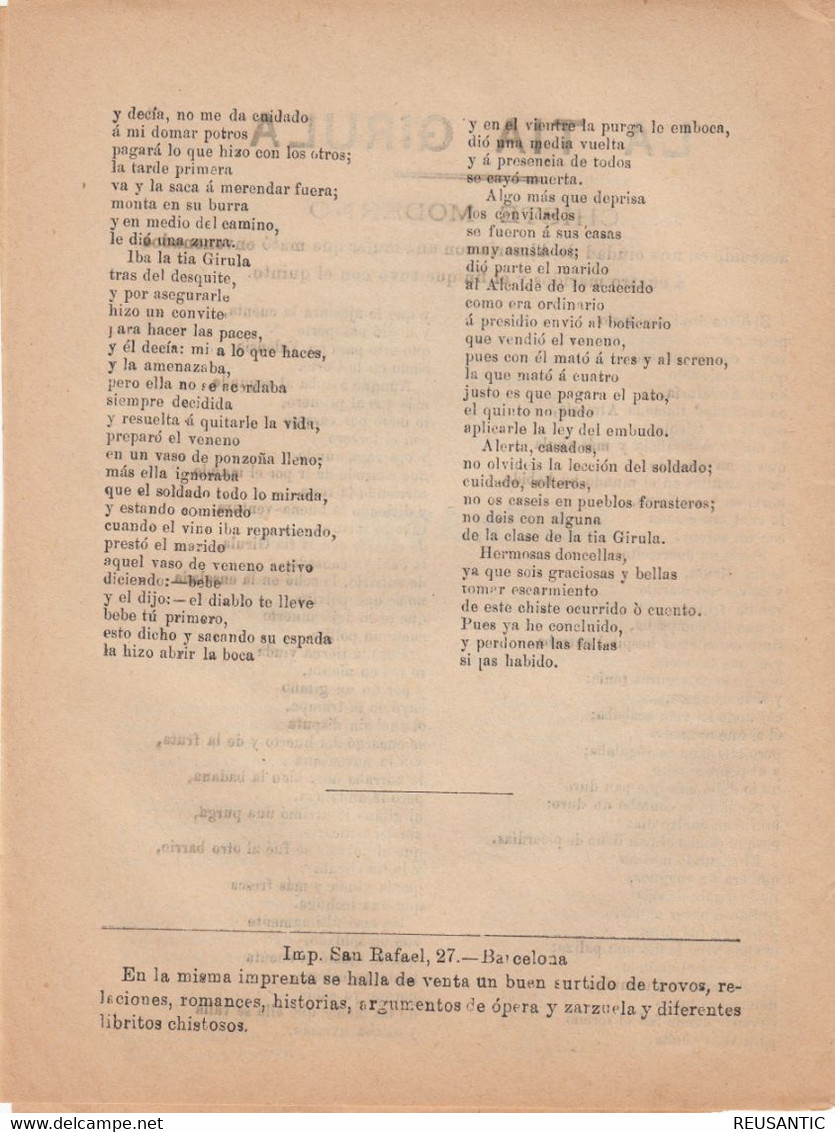 SIGLO XIX - ZARZUELA EL ARCA DE NOÉ IMP. SAN RAFAEL, 27 EN BARCELONA - Littérature