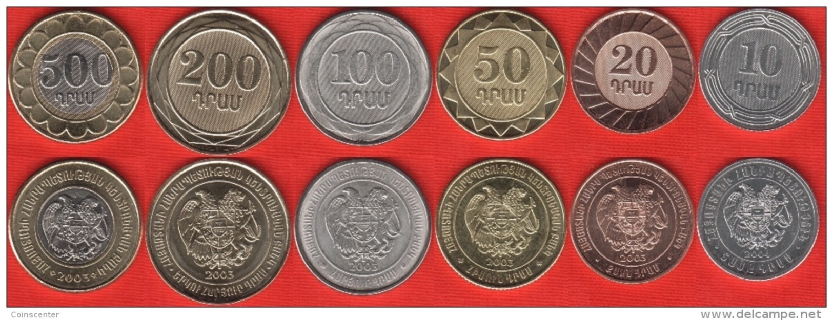 Armenia Set Of 6 Coins: 10 - 500 Dram 2003-2004 UNC - Armenien