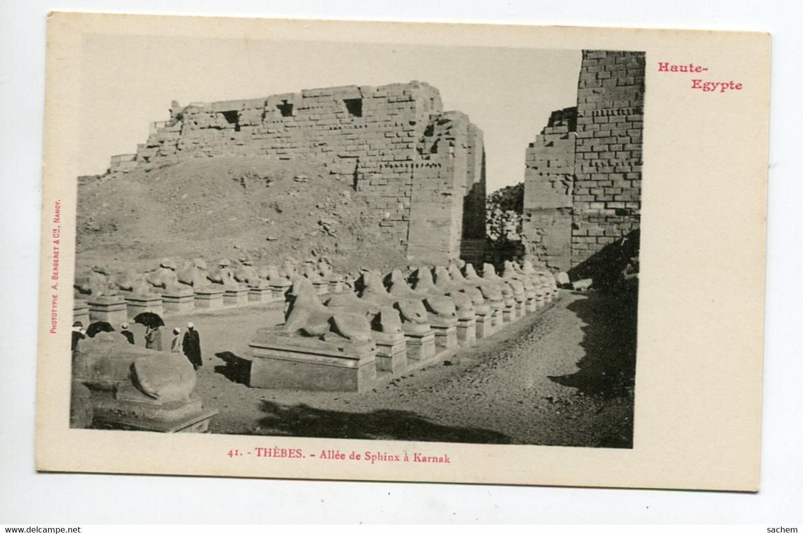 HAUTE EGYPTE 040 THEBES KARNAK  No 41 Allée Des Sphinx    - 1900  Dos Non Divisé Bergeret - Autres & Non Classés