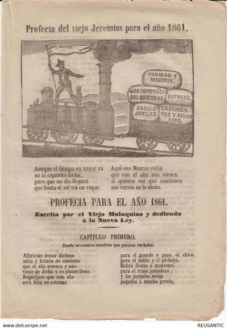 PROFECIA DEL VIEJO JEREMIAS PARA EL AÑO 1861 IMP. DE IGNACIO ESTIVILL EN BARCELONA - 1860 - Littérature