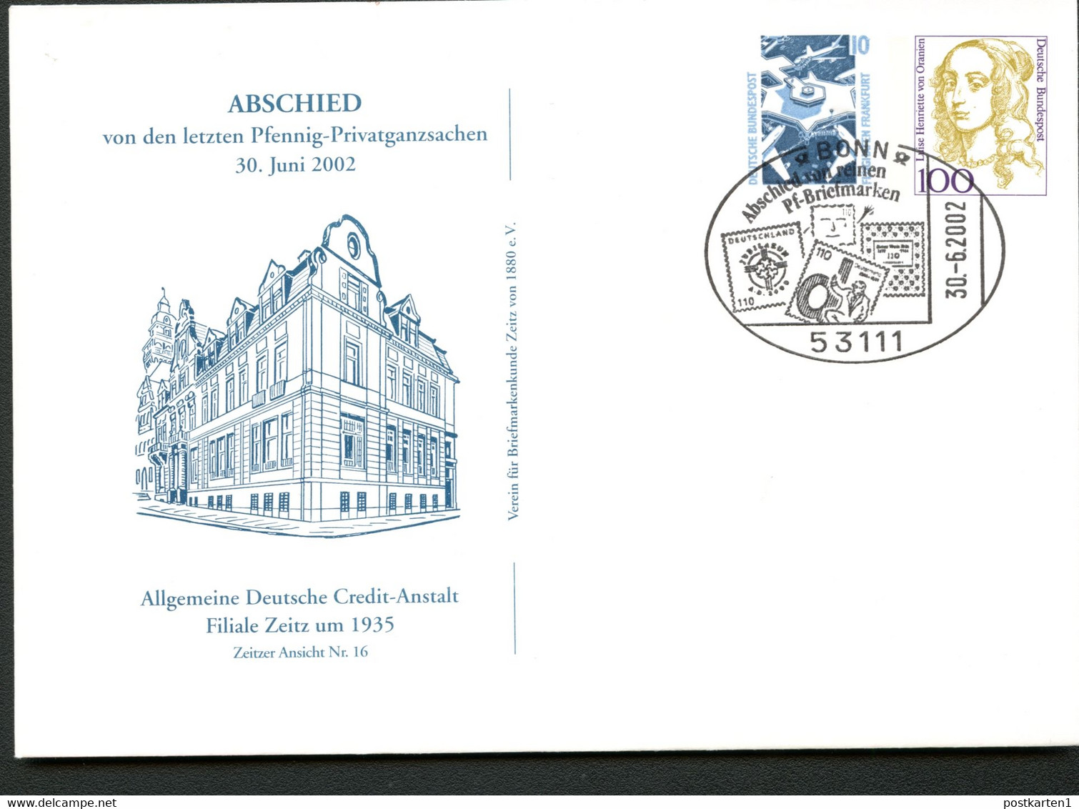 Bund PU356 D2/008 DEUTSCHE CREDIT-ANSTALT ZEITZ Sost. Bonn DM-Briefmarken  2002 - Enveloppes Privées - Oblitérées