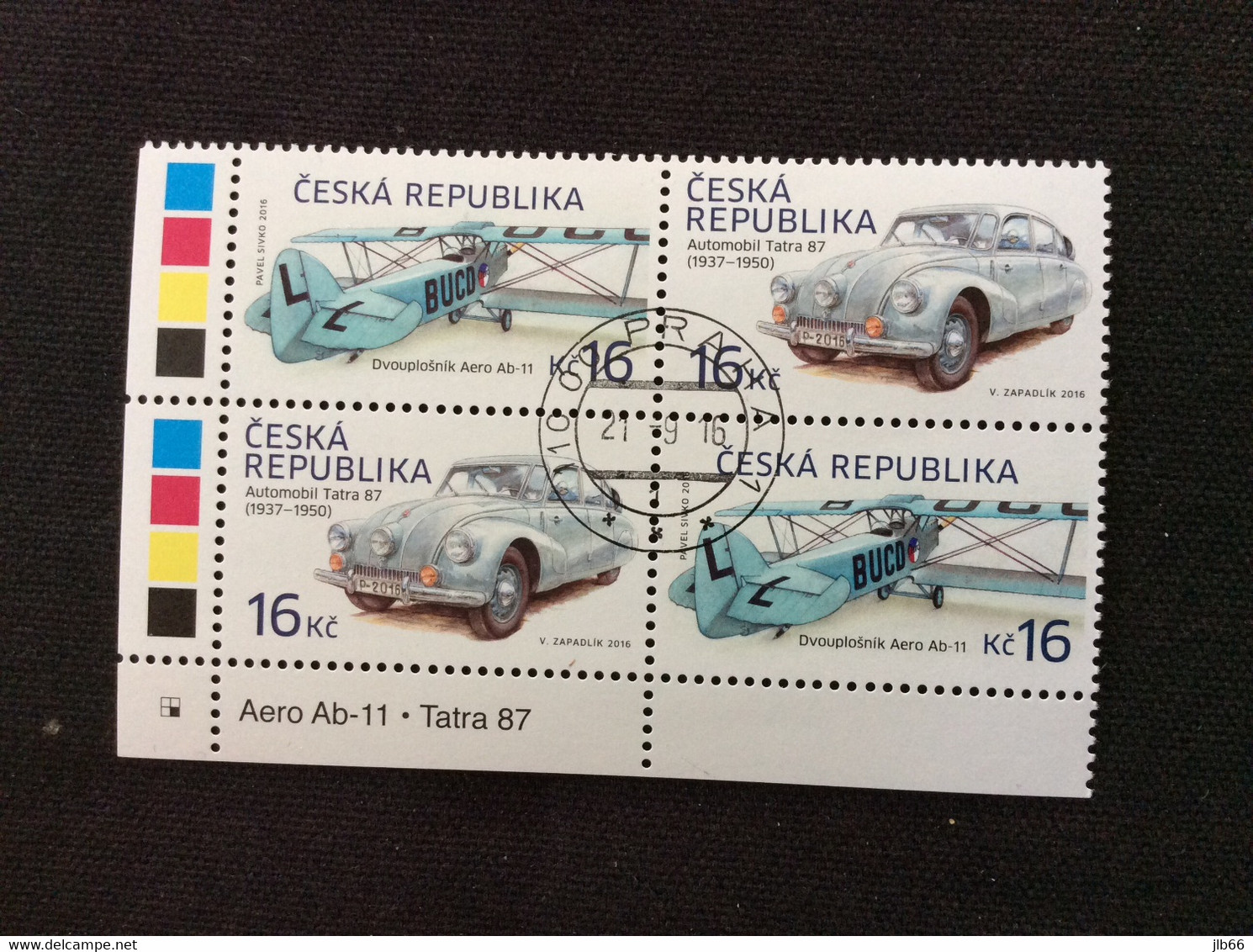 2016 Bloc De 4 Oblitéré YT 815/816 Avec Inscription Avion Biplan Aero Ab-11 Et Automobile Tatra 87 - Used Stamps