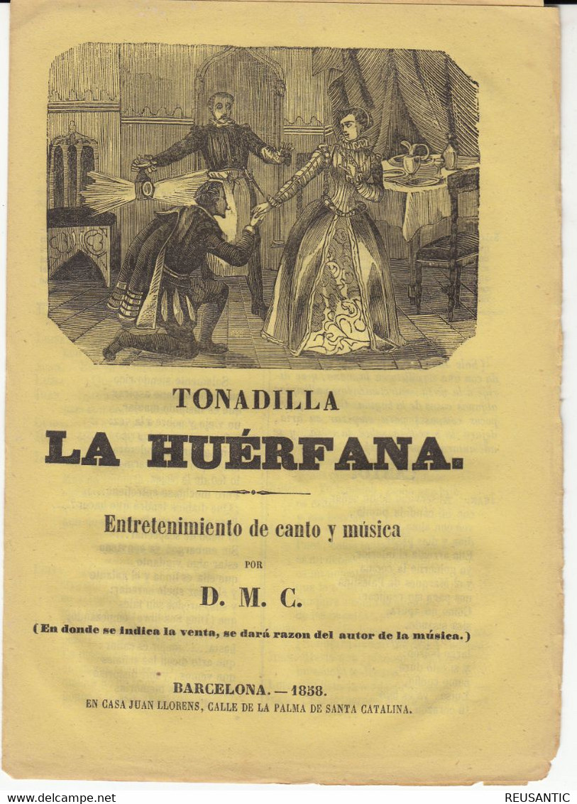 TONADILLA LA HUERFANA EDITA LLORENS EN BARCELONA  - 1858 - Literatura