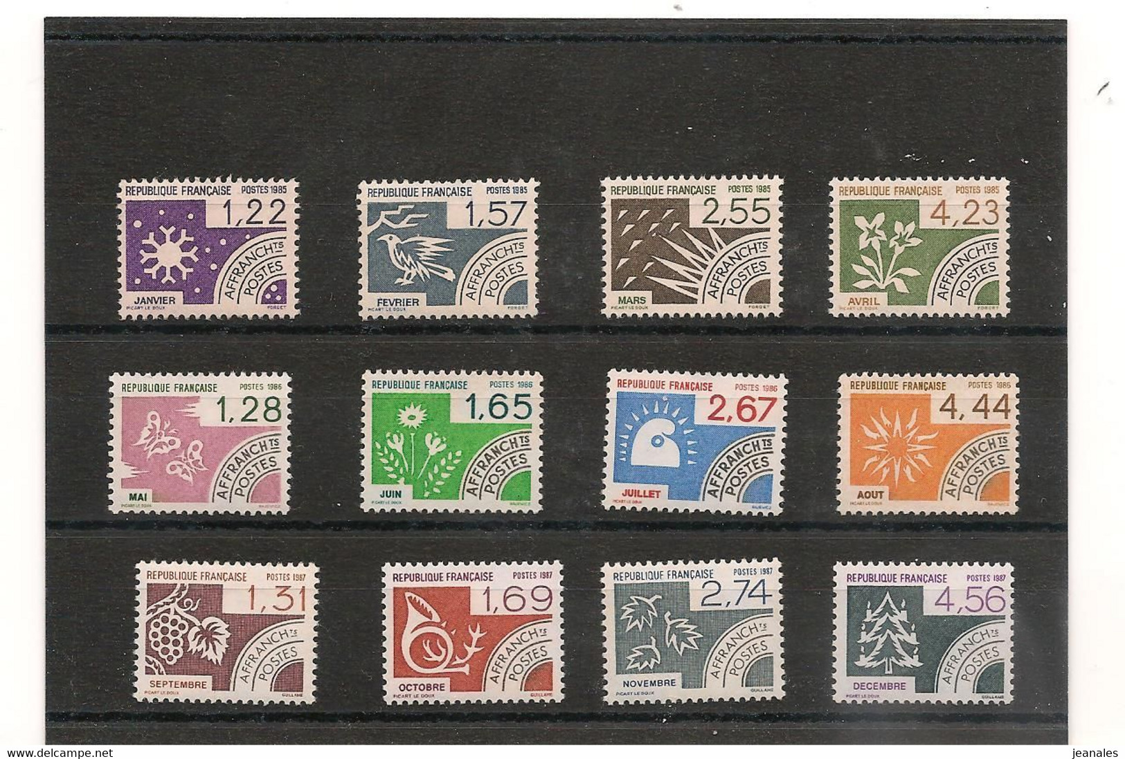 FRANCE Années 1985/87 Les Mois De L'année : N° Y/T : 186/197** Côte : 20 € - 1964-1988