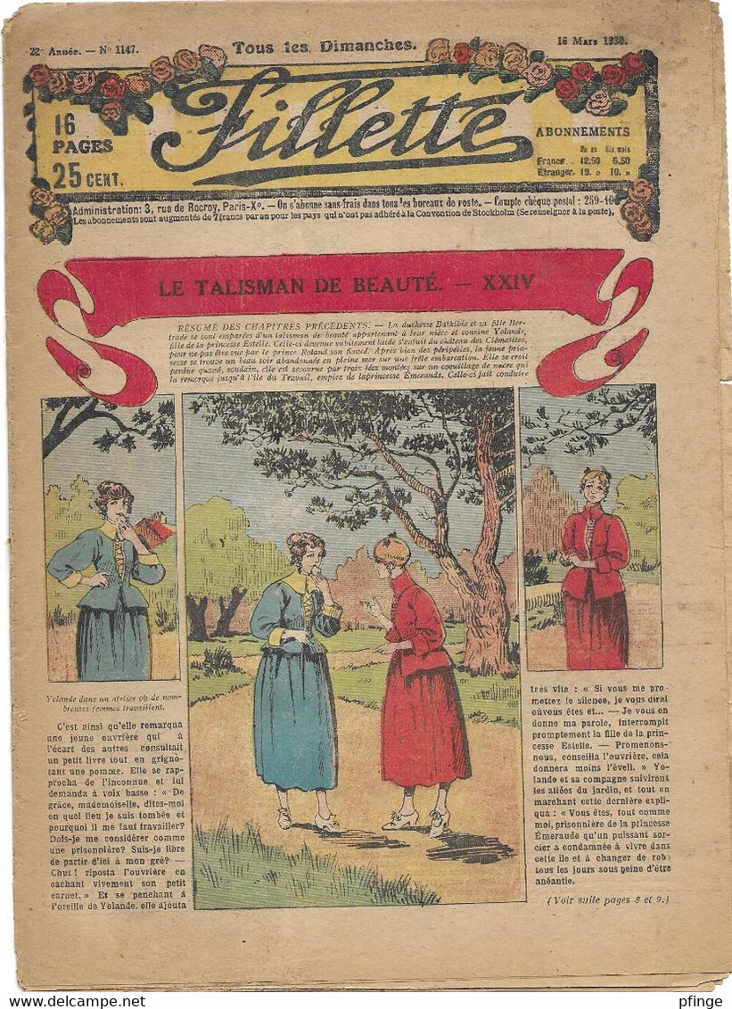 Fillette N°1147 Du 16 Mars 1930 - Fillette