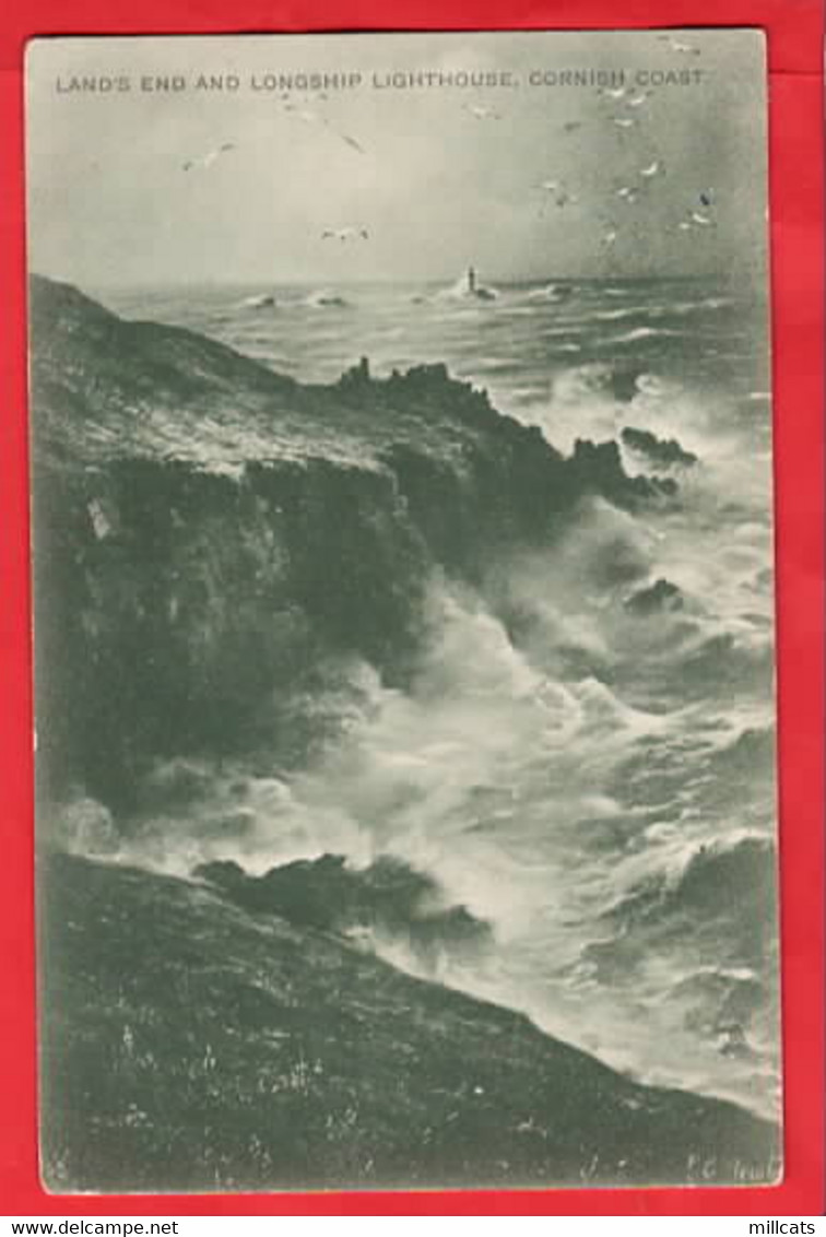 CORNWALL   LANDS END + LONGSHIP LIGHTHOUSE RAPHAEL TUCK   SERIES   ART BY NEWTON   Pu 1904 - Land's End