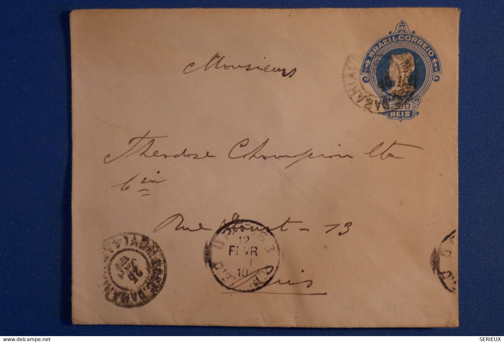 S24 BRAZIL  BELLE LETTRE   1910 VOYAGEE A PARIS  FRANCE   +AFFRANCHISSEMENT PLAISANT - Covers & Documents