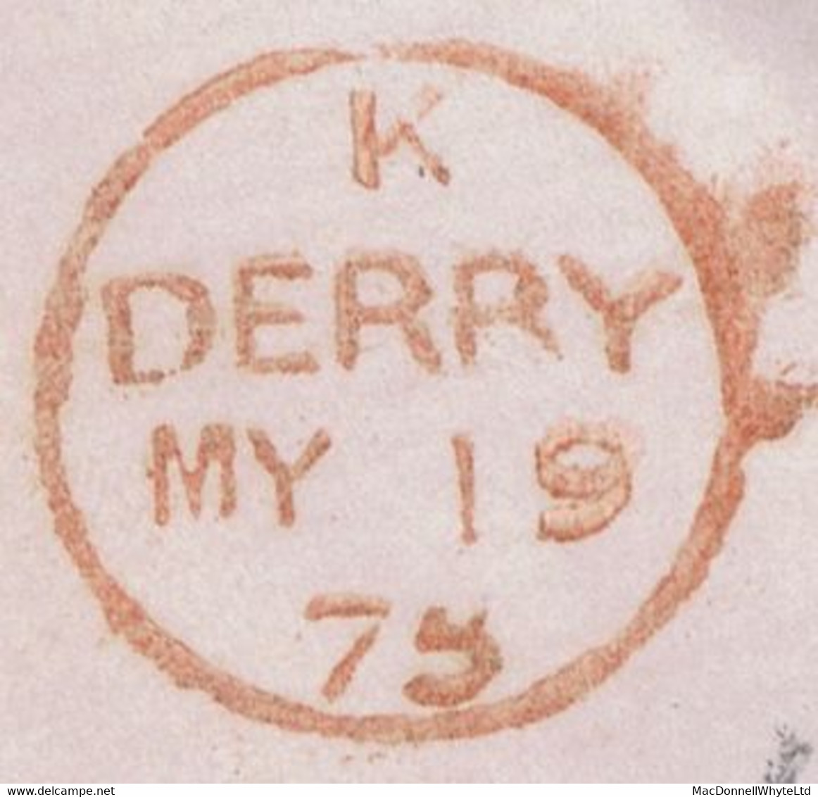 Ireland Transatlantic Canada Derry 1875 Env With Letter Toronto To Ballymote Via DERRY MY 19 75 Code K Cds - Préphilatélie