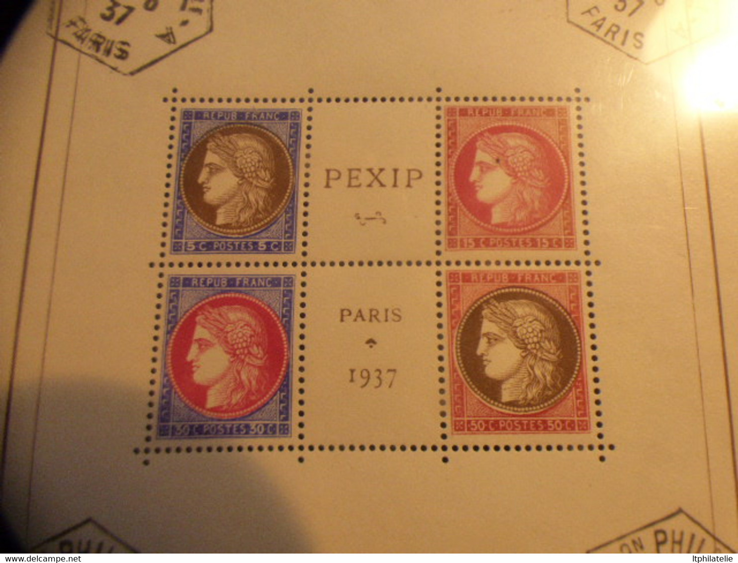 DESTOCKAGE-  FRANCE  BLOC N° 3  PEXIP  1937  CACHET EXPO HORS TIMBRES  TIMBRES ** LUXE - Mint/Hinged