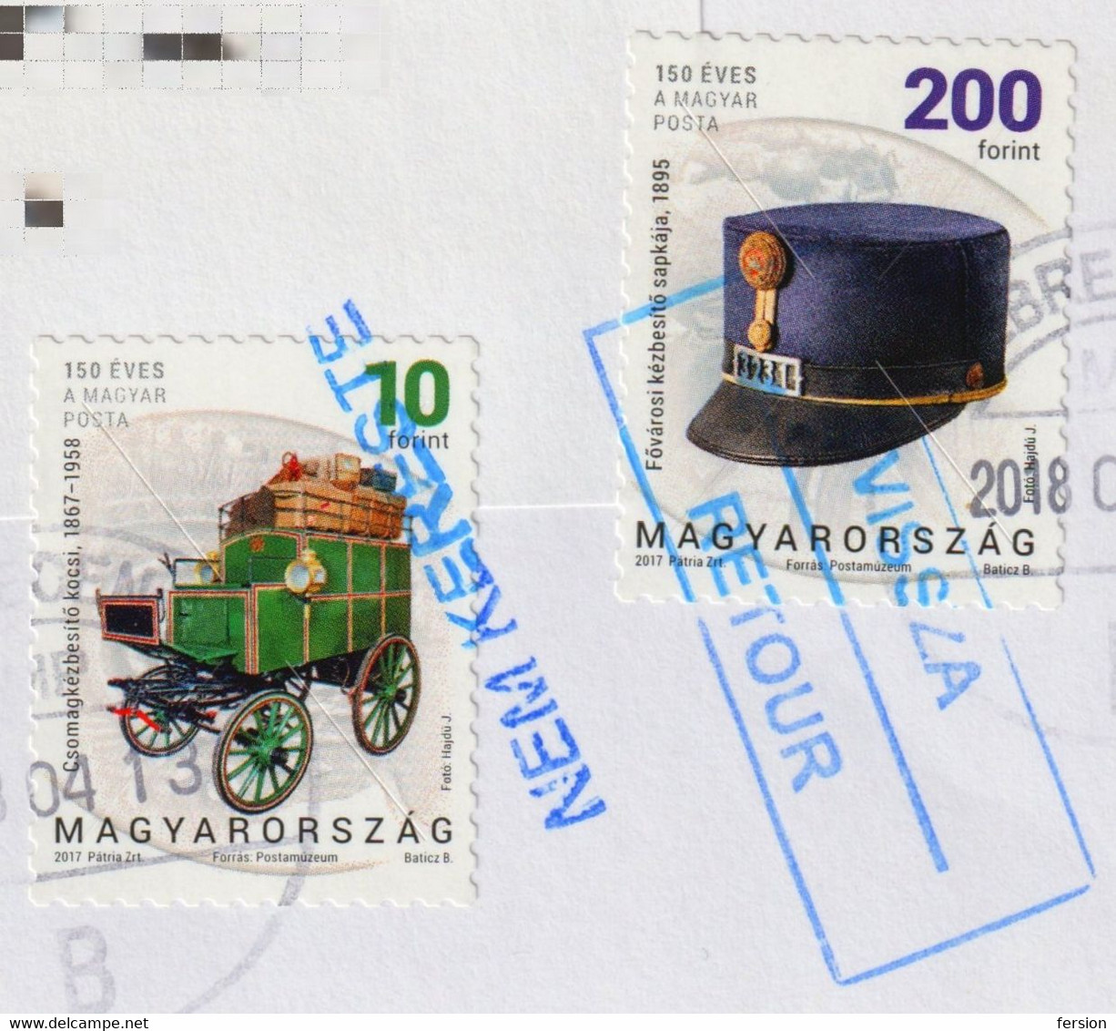 RETOUR Postmark Not Answer NON RÉCLAMÉ REGISTERED Letter Cover 2017 Postal Service Stage Coach Seal Postman Hat DEBRECEN - Lettere