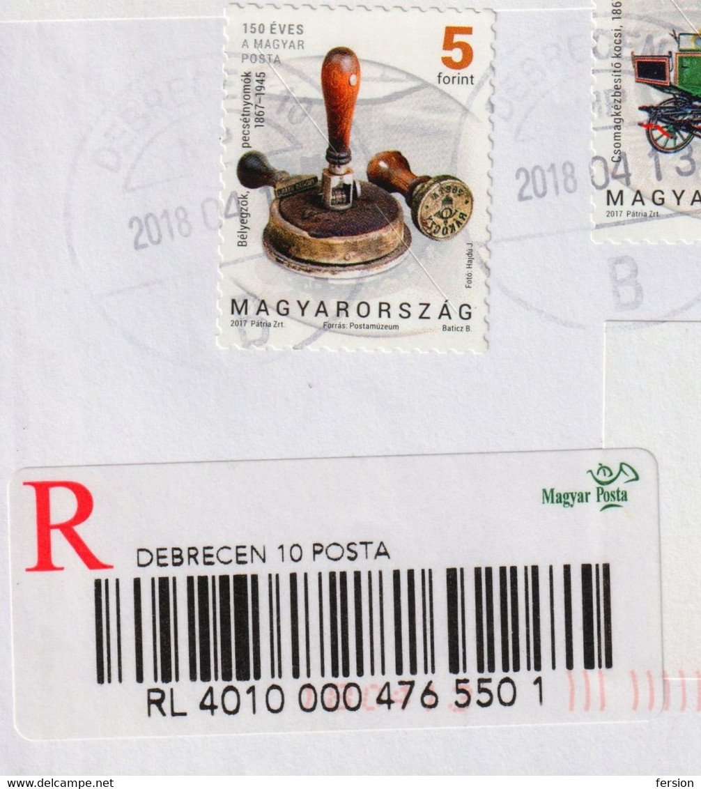 RETOUR Postmark Not Answer NON RÉCLAMÉ REGISTERED Letter Cover 2017 Postal Service Stage Coach Seal Postman Hat DEBRECEN - Covers & Documents