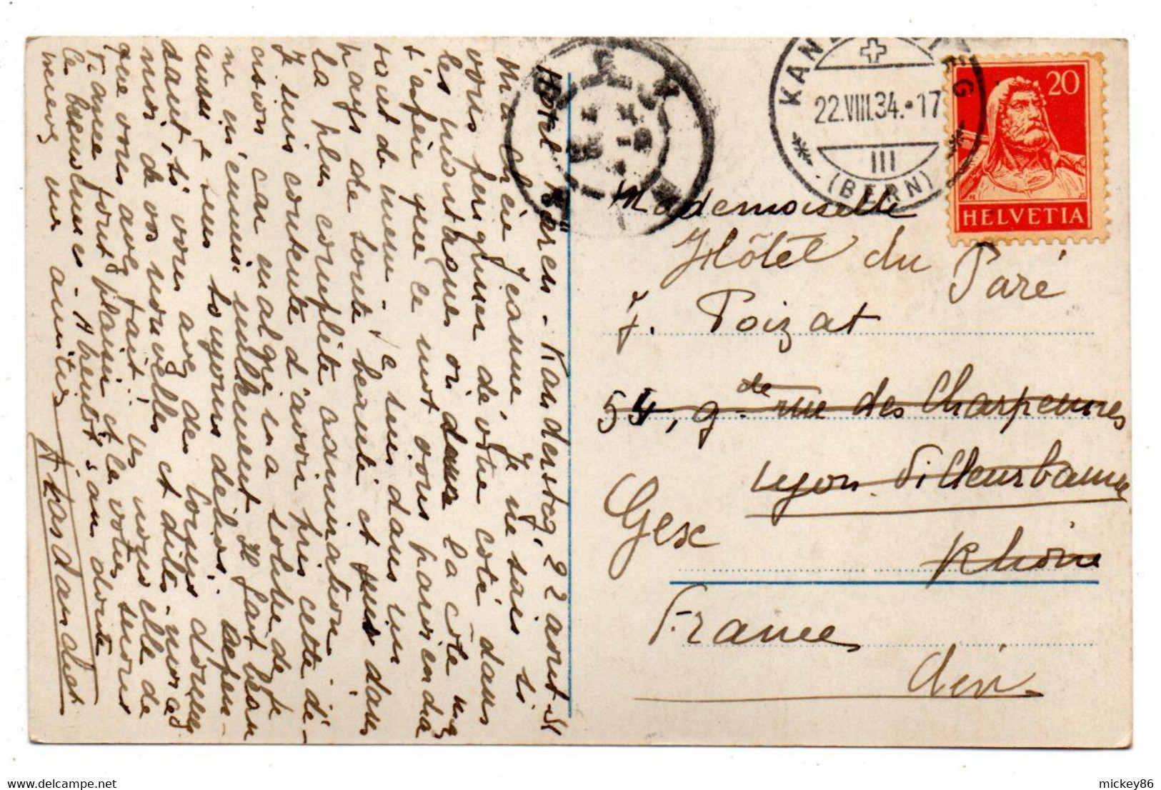 Suisse -- BE -- KANDERSTEG --1934--- Eglise Catholique  ........timbre...cachet........à Saisir - Kandersteg