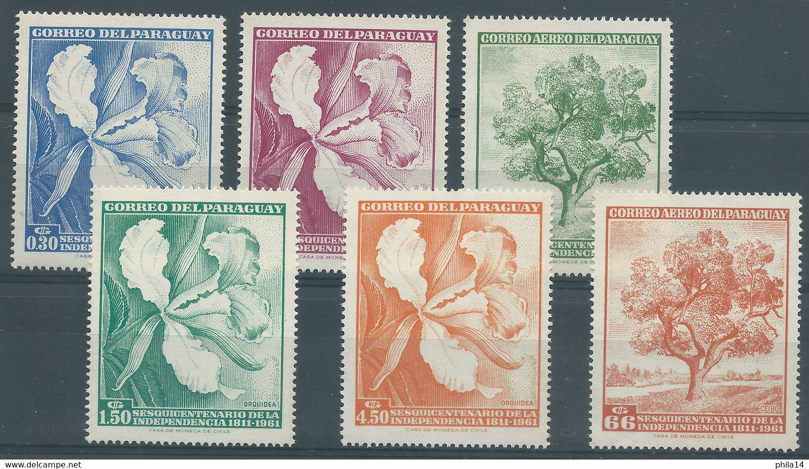 LOT DE 6 TIMBRES THEME FLEUR ARBRE  / ** / PARAGUAY / INDEPENDENCIA 1961 - Paraguay