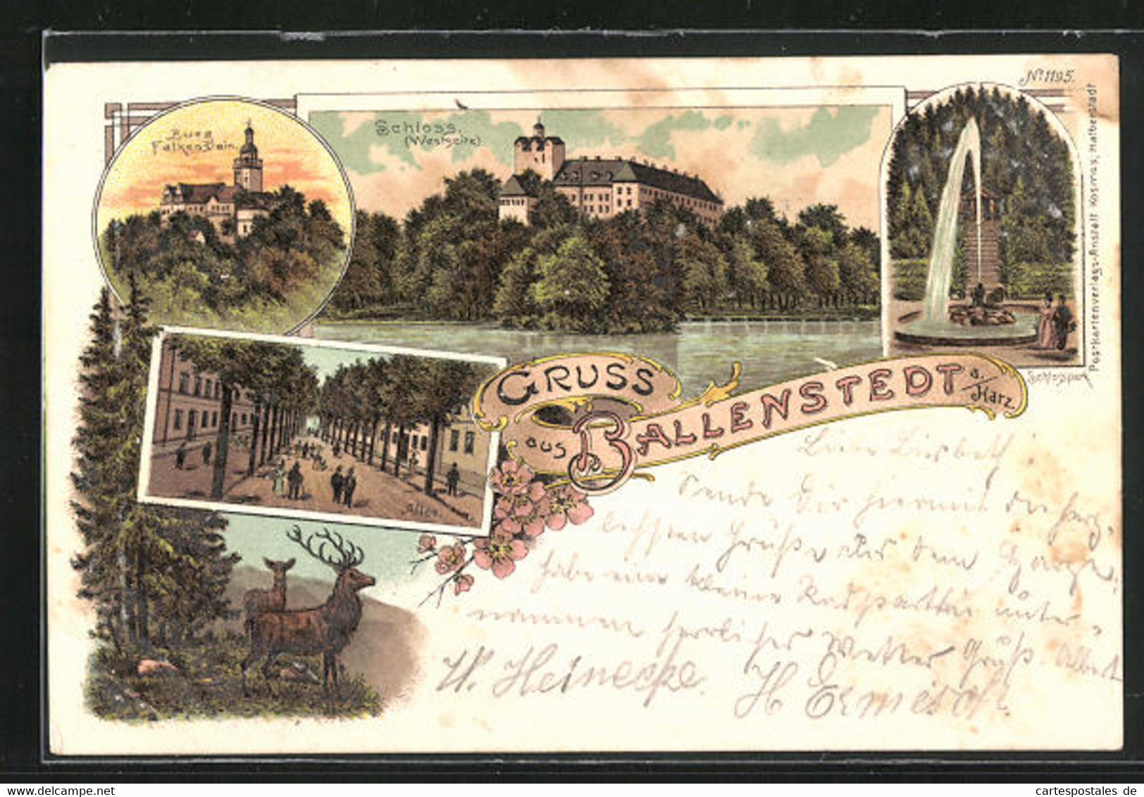 AK Ballenstedt A. Harz, Burg Falkenstein, Wildgruppe, Schlosspark Mit Wasserspiel, Schloss (Westseite), Allee - Ballenstedt
