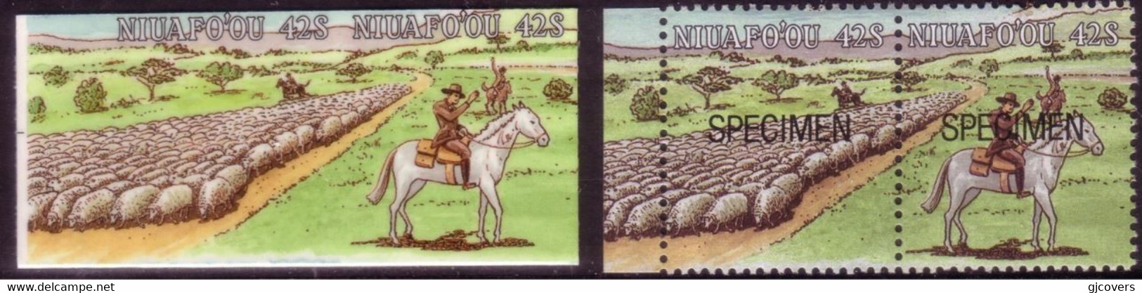 TONGA 1988 Cromalin Proof PAIR - Sheep Muster By Horse - 5 Exist - Boerderij