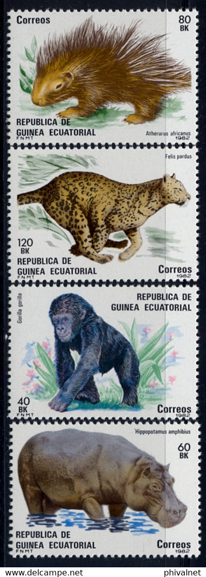 GUINEA ECUATORIAL , ED. 39 / 42 ** , FAUNA , GORILA , HIPOPOTAMO , FELINO ,MONOS - Äquatorial-Guinea