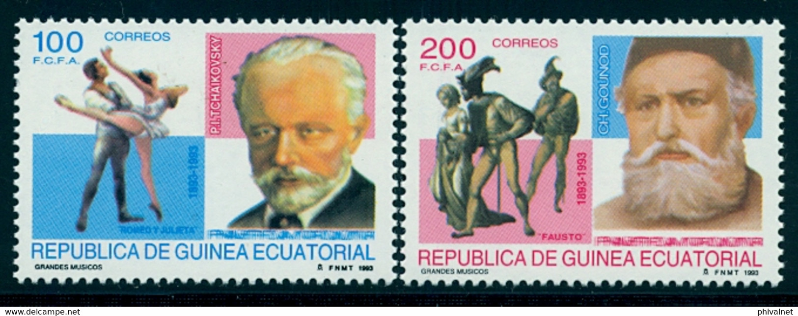 GUINEA ECUATORIAL , ED. 169 / 170 ** , ANIVERSARIOS DE GRANDES MÚSICOS , TCHAIKOVSKI , GOUNOD - Equatorial Guinea