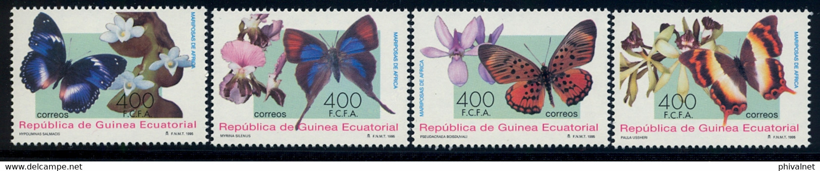 GUINEA ECUATORIAL , ED. 199 / 202 ** , MARIPOSAS Y ORQUÍDEAS DE ÁFRICA , BUTTERFLIES , ORCHIDS - Guinée Equatoriale