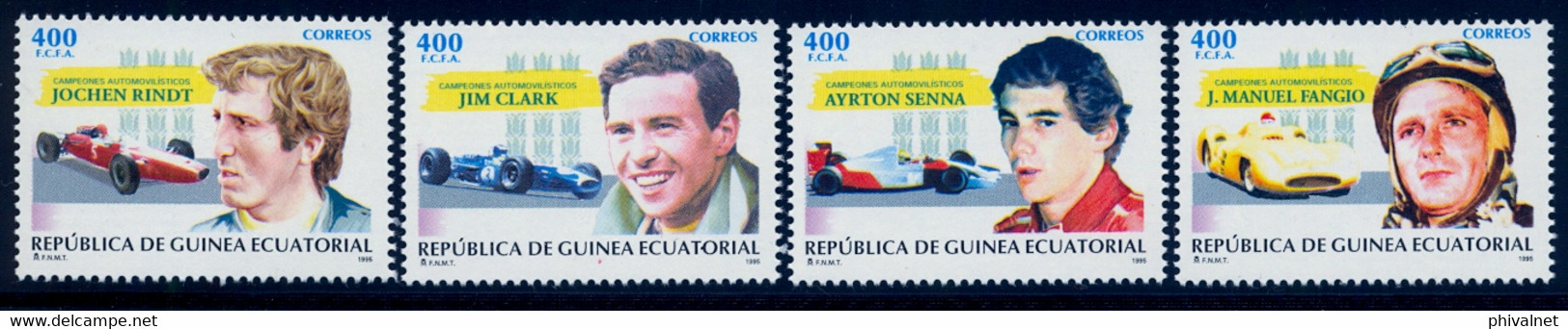 GUINEA ECUATORIAL , ED. 210 / 213 ** , CAMPEONES AUTOMOVILISTICOS , FANGIO , SENNA , CLARK , RINDT , AUTOMOVILISMO - Guinea Ecuatorial