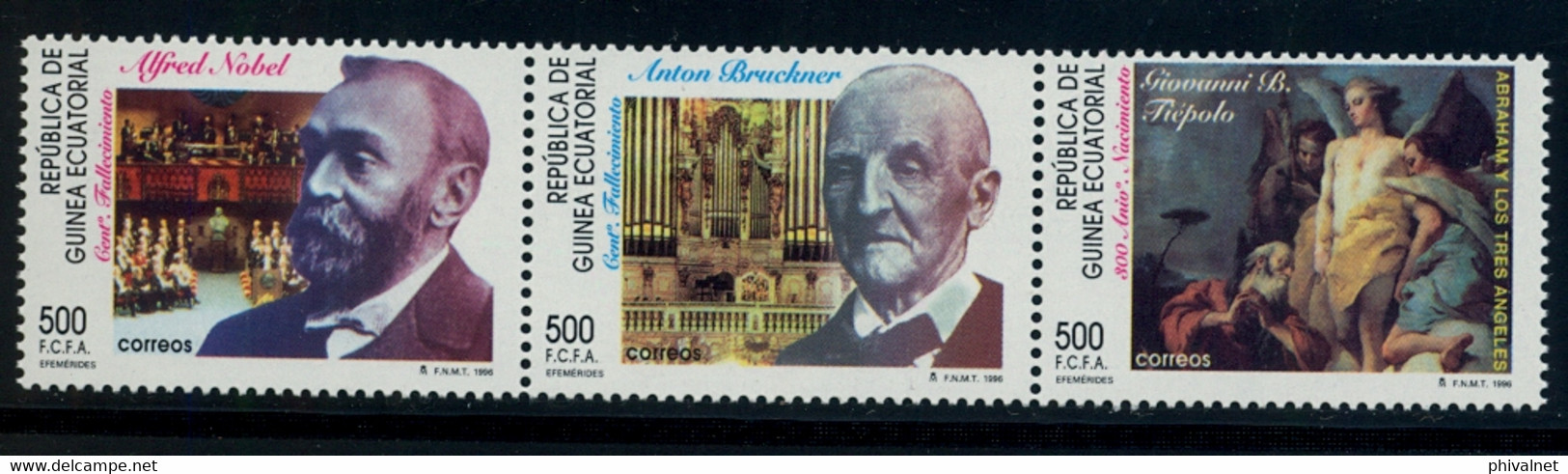 GUINEA ECUATORIAL , ED. 214 / 216 ** , EFEMÉRIDES , ALFRED NOBEL , ANTON BRUCKNER . BATTISTA TIÉPOLO - Guinea Ecuatorial