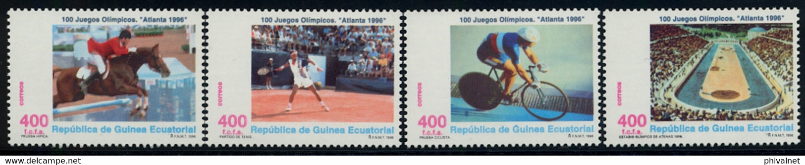 GUINEA ECUATORIAL , ED. 229 / 232 ** , JUEGOS OLÍMPICOS ATLANTA 96 , HÍPICA , TENIS , CICLISMO , ESTADIO OLÍMPICO - Guinea Ecuatorial