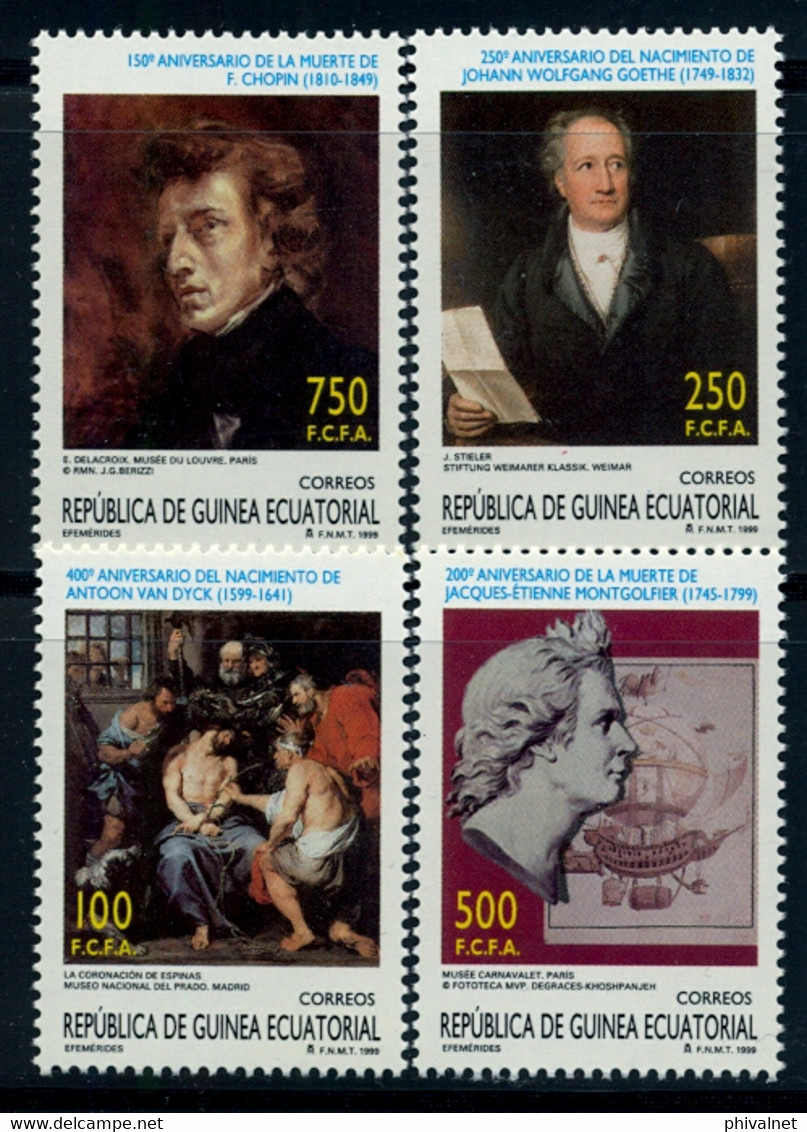 GUINEA ECUATORIAL , ED. 263 / 266 **, EFEMÉRIDES , VAN DYCK , GOETHE , MONTGOLFIER , CHOPIN - Equatorial Guinea