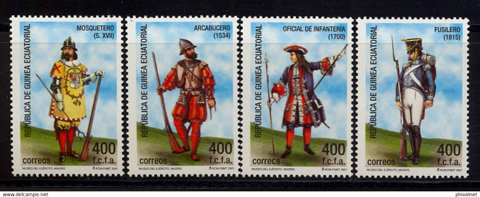 GUINEA ECUATORIAL , ED. 288 / 291  **, UNIFORMES MILITARES , FUSILERO , INFANTERIA , ARCABUCERO , MOSQUETERO - Guinea Equatoriale