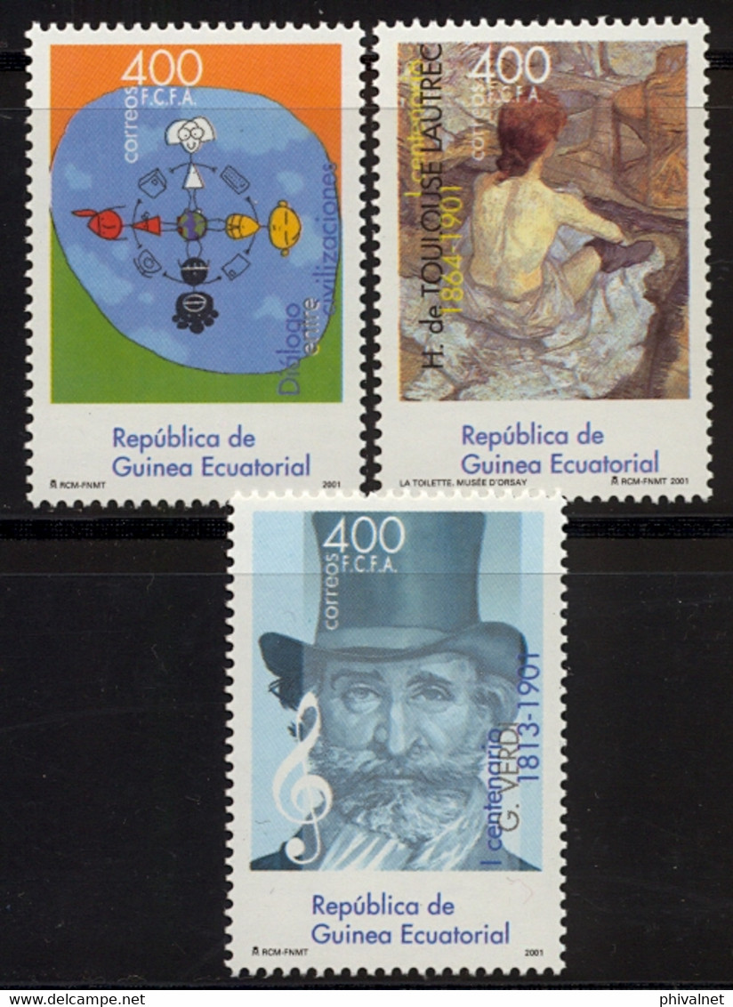 GUINEA ECUATORIAL , ED. 315 / 317  **, EFEMÉRIDES , TOULOUSE - LAUTREC , GIUSEPPE VERDI , ONU - Guinea Equatoriale