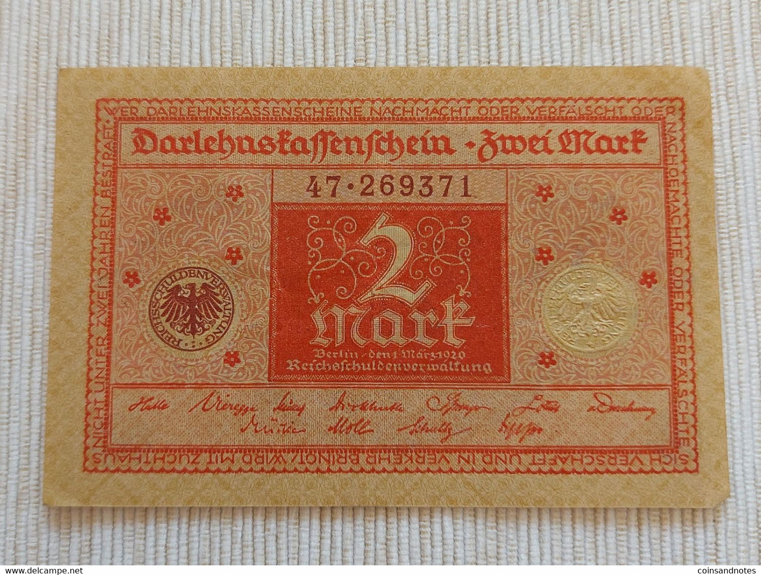 Germany 1920 - 2 Mark - Darlehenskassenschein - Rosenberg 65b - Nr 47.269371 - VVF - 2 Mark