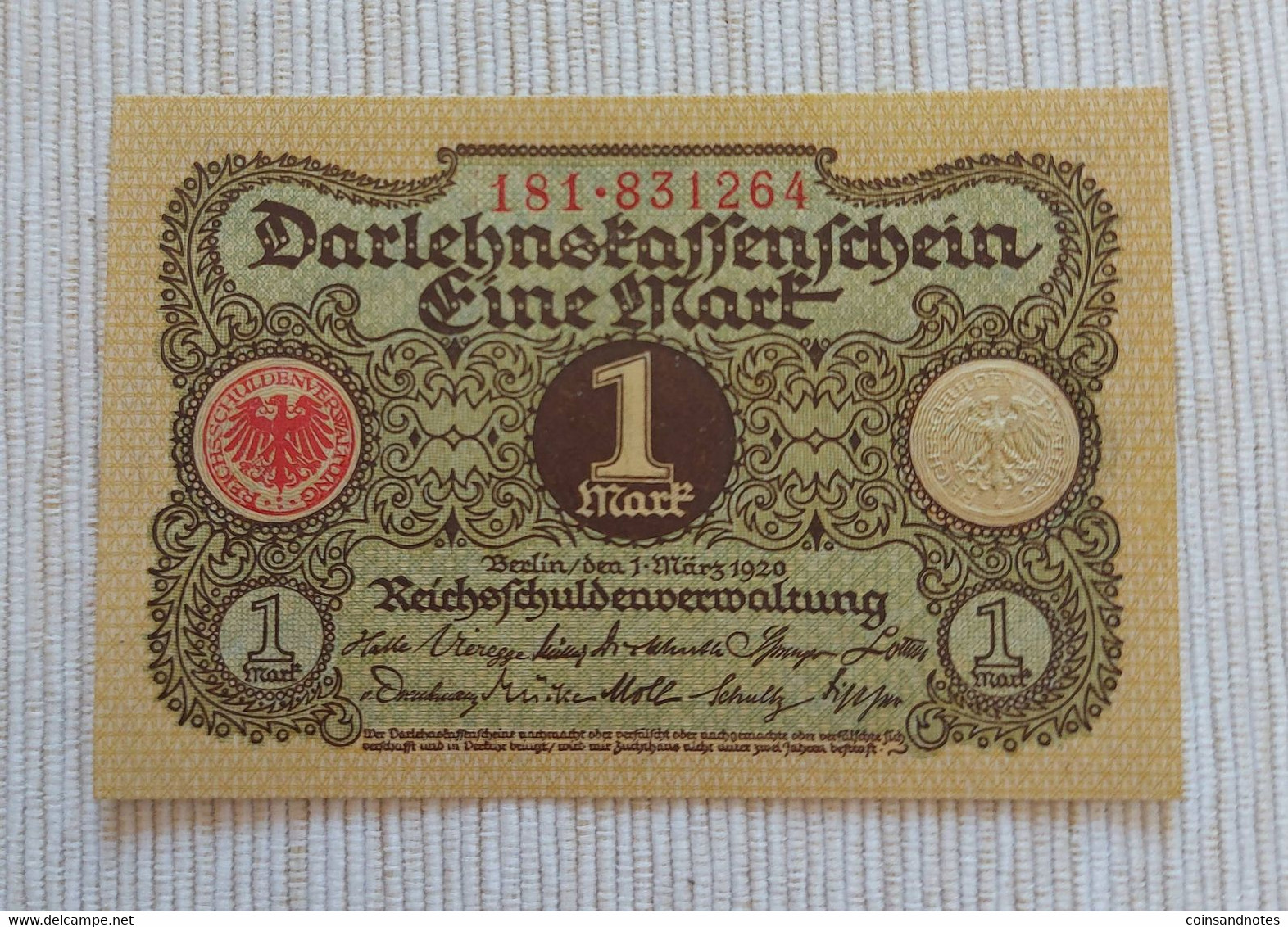 Germany 1920 - 1 Mark - Darlehenskassenschein - Rosenberg 64 - Nr 181.831264 - UNC - 1 Mark