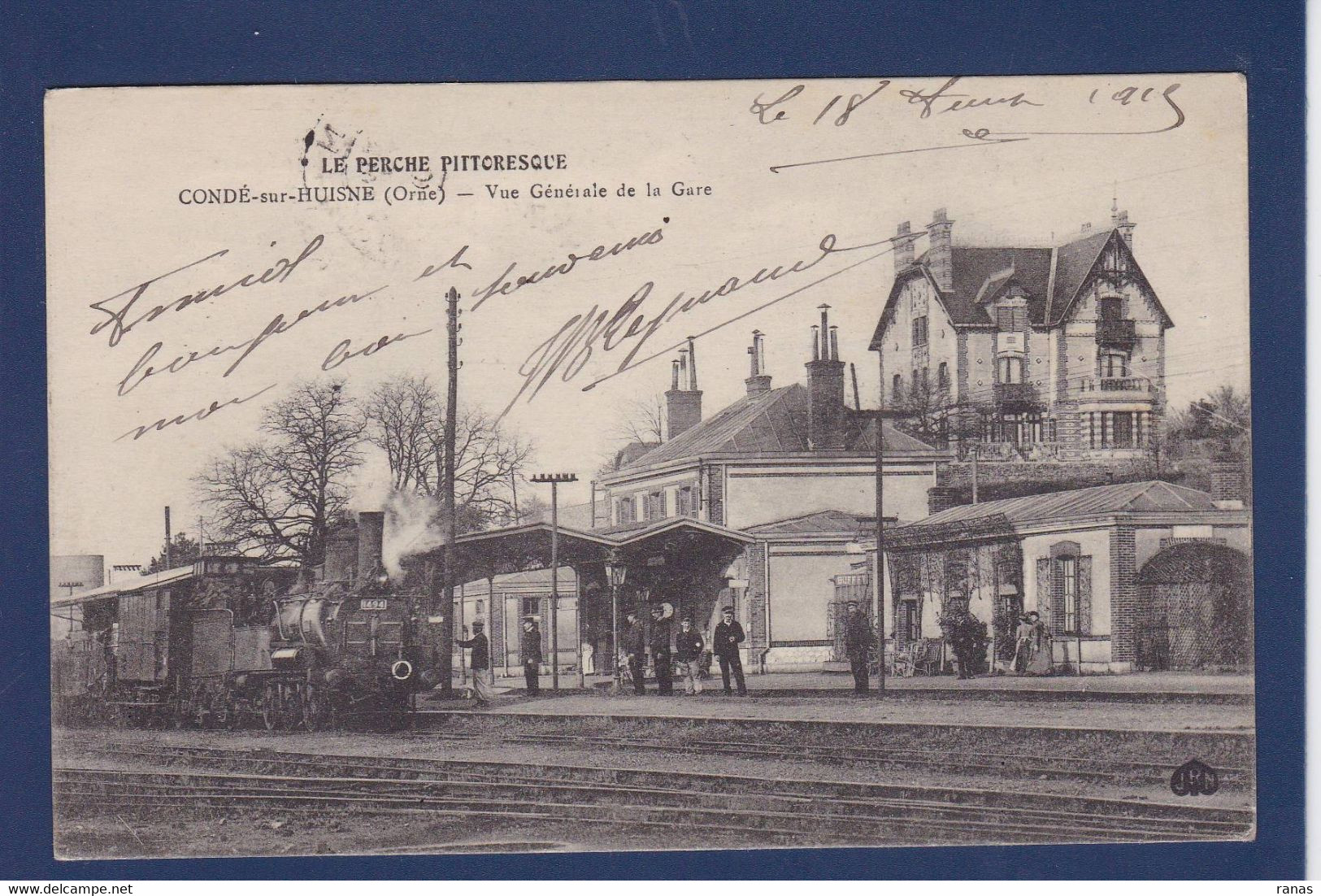 CPA [61] Orne Condé Sur Huisne Train Gare Station Chemin De Fer Circulé - Autres & Non Classés