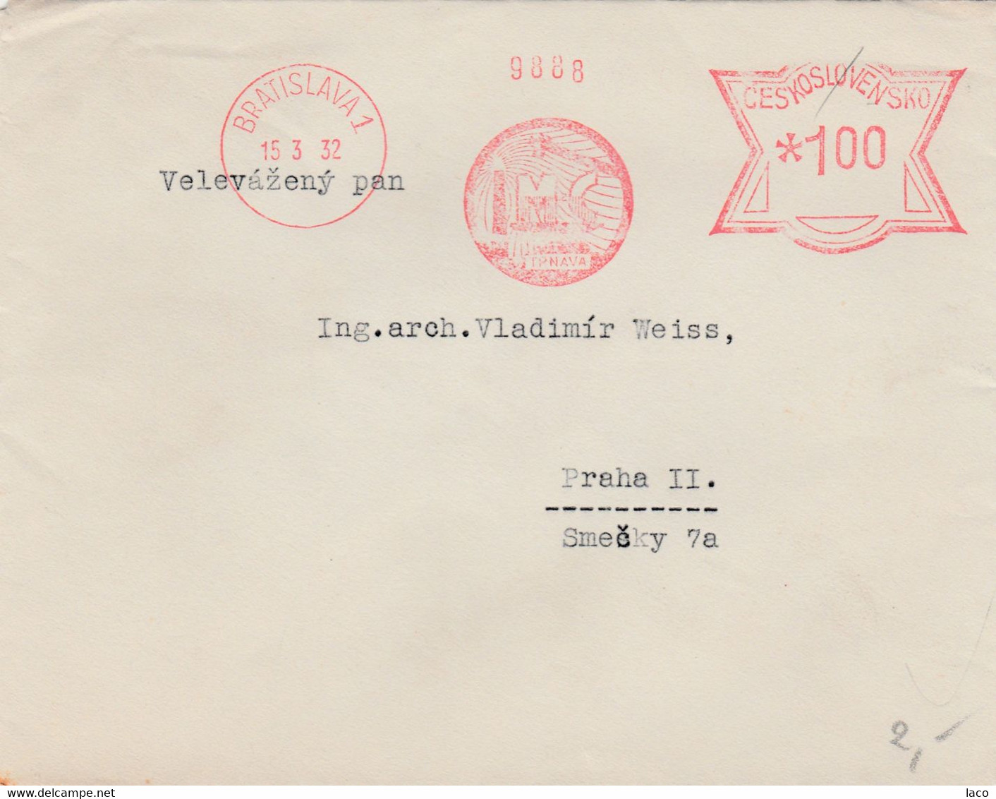 Czechoslovakia, Letter, Cancelled Bratislava 1, 15.3.32, Machine Cancellation IMC Trnava - Covers & Documents