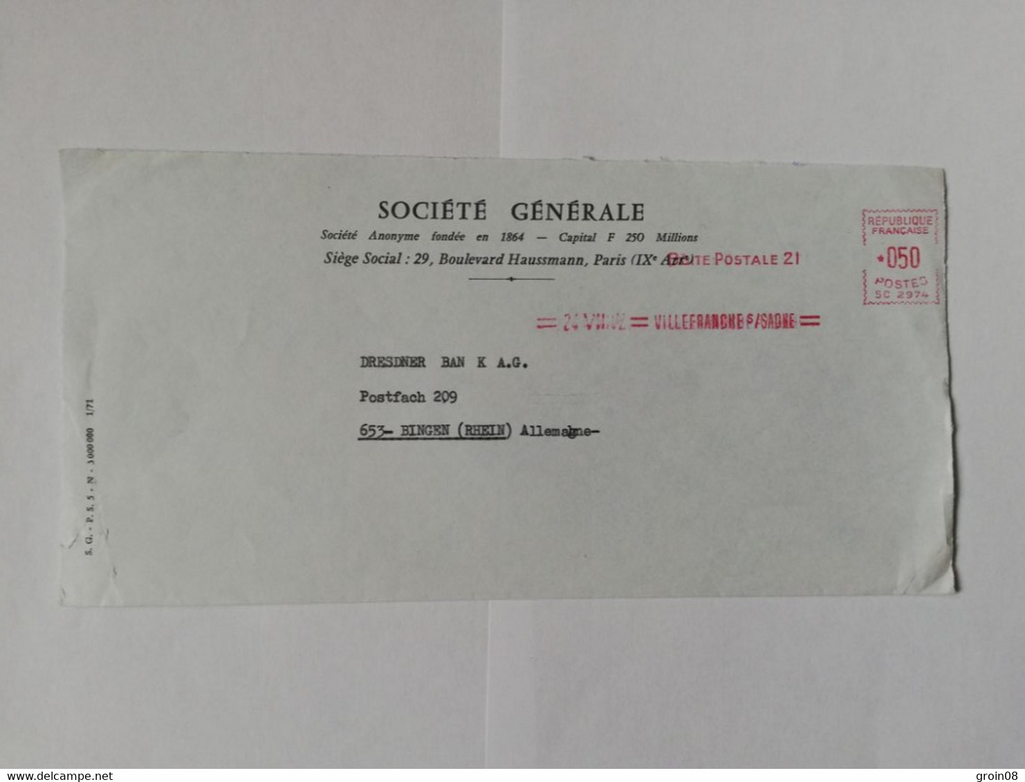 Enveloppe De La Banque  Société Générale 3175 - Altri & Non Classificati