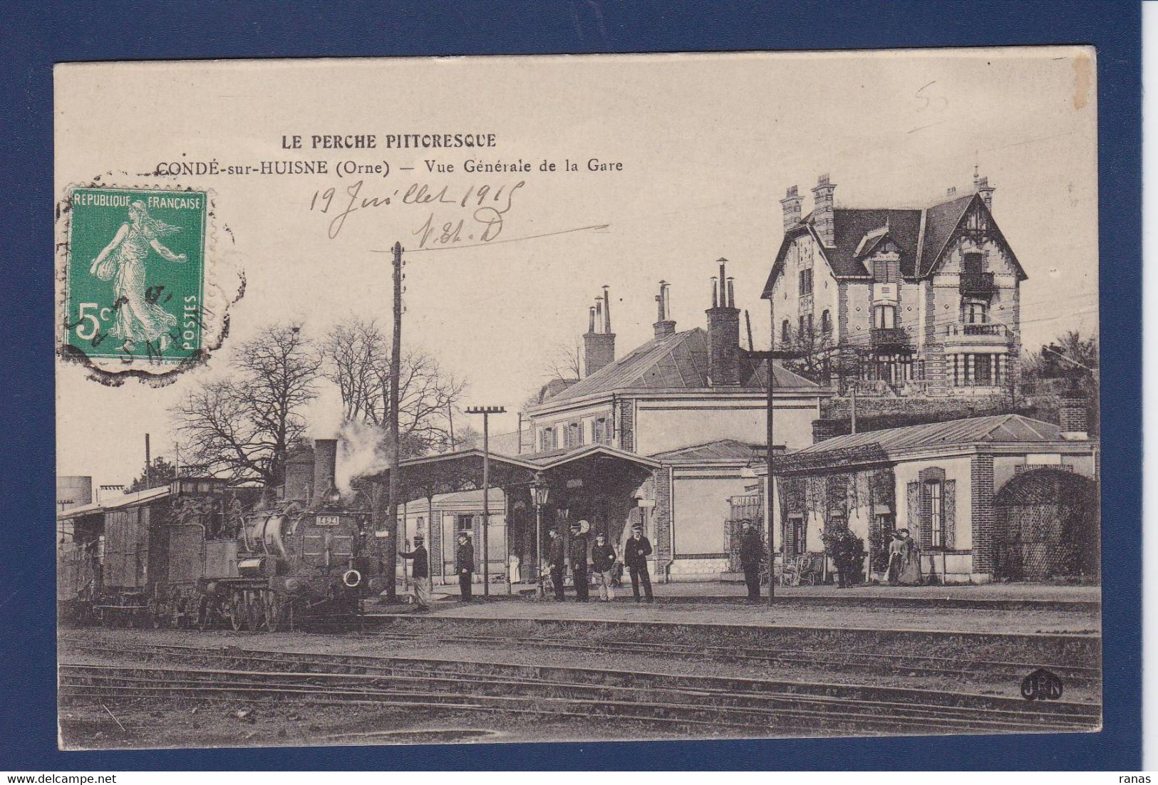 CPA [61] Orne Condé Sur Huisne Train Gare Station Chemin De Fer Circulé - Autres & Non Classés