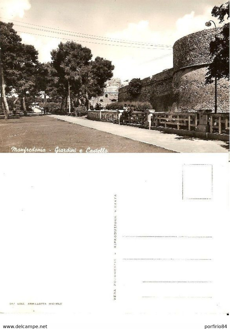 CARTOLINA MANFREDONIA - GIARDINI E CASTELLO - B/N ANNI 60 NON VIAGGIATA - Manfredonia