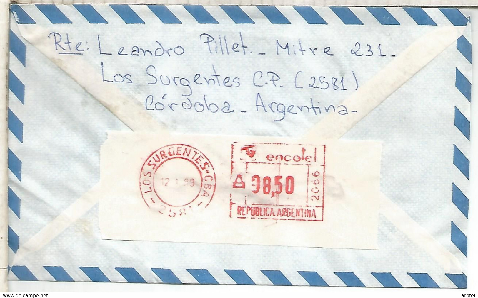 ARGENTINA CORDOBA CC A ESPAÑA FRANQUEO MECANICO METER - Storia Postale