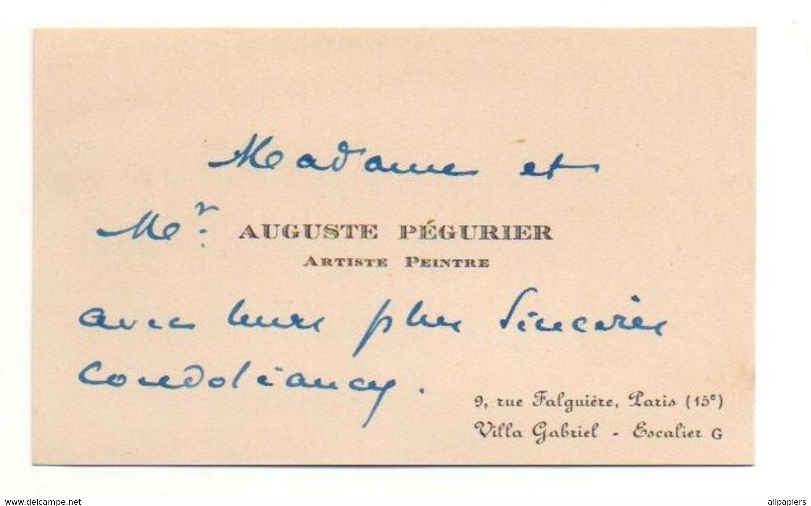 Carte De Visite Auguste Pégurier Artiste Peintre - Format : 5.5x9.5 Cm - Visitekaartjes