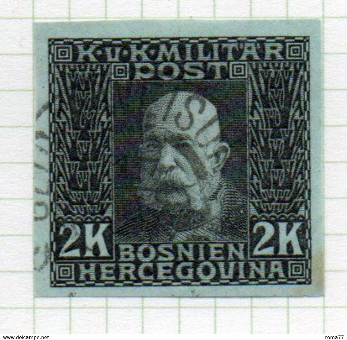 37CRT911 - BOSNIA ERZEGOVINA 1912 , 2 Kr Usato IMPERFORATED NON DENTELLATO (CRT) - Bosnië En Herzegovina