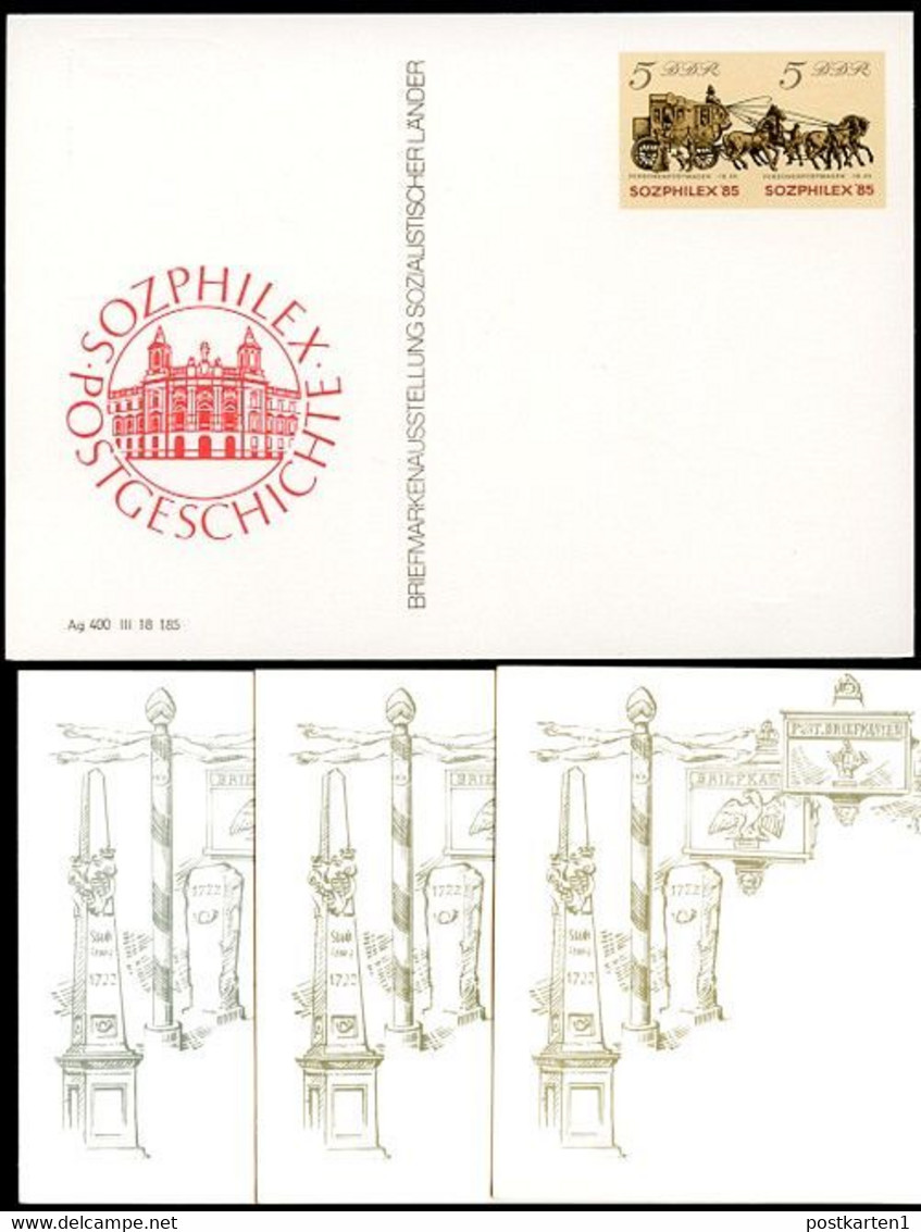DDR P93-3a-85 C3a 3 Postkarten Zudruck Sozphilex FARBVARIANTEN 1985 - Private Postcards - Mint