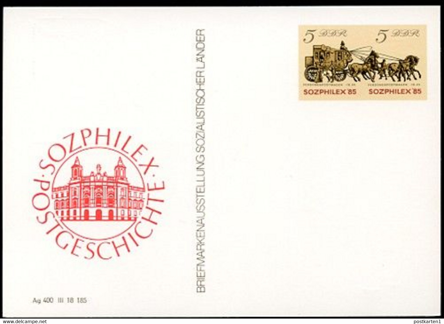 DDR P93-3a-85 C3a 3 Postkarten Zudruck Sozphilex FARBVARIANTEN 1985 - Privé Postkaarten - Ongebruikt