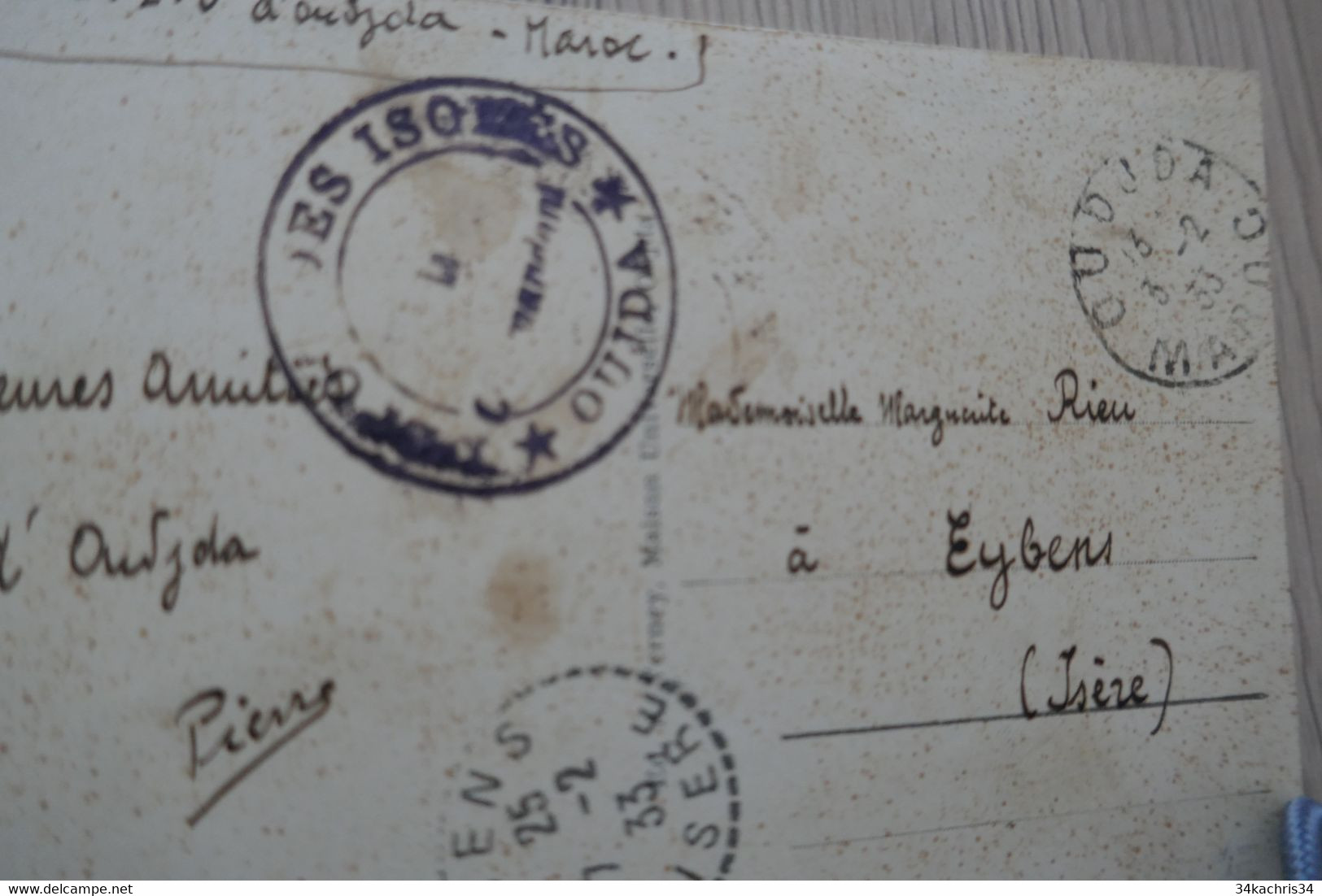 Sur CPA Oujda Cachet Noir Poste? Des Isolés Oujda 1933 - Cachets Militaires A Partir De 1900 (hors Guerres)