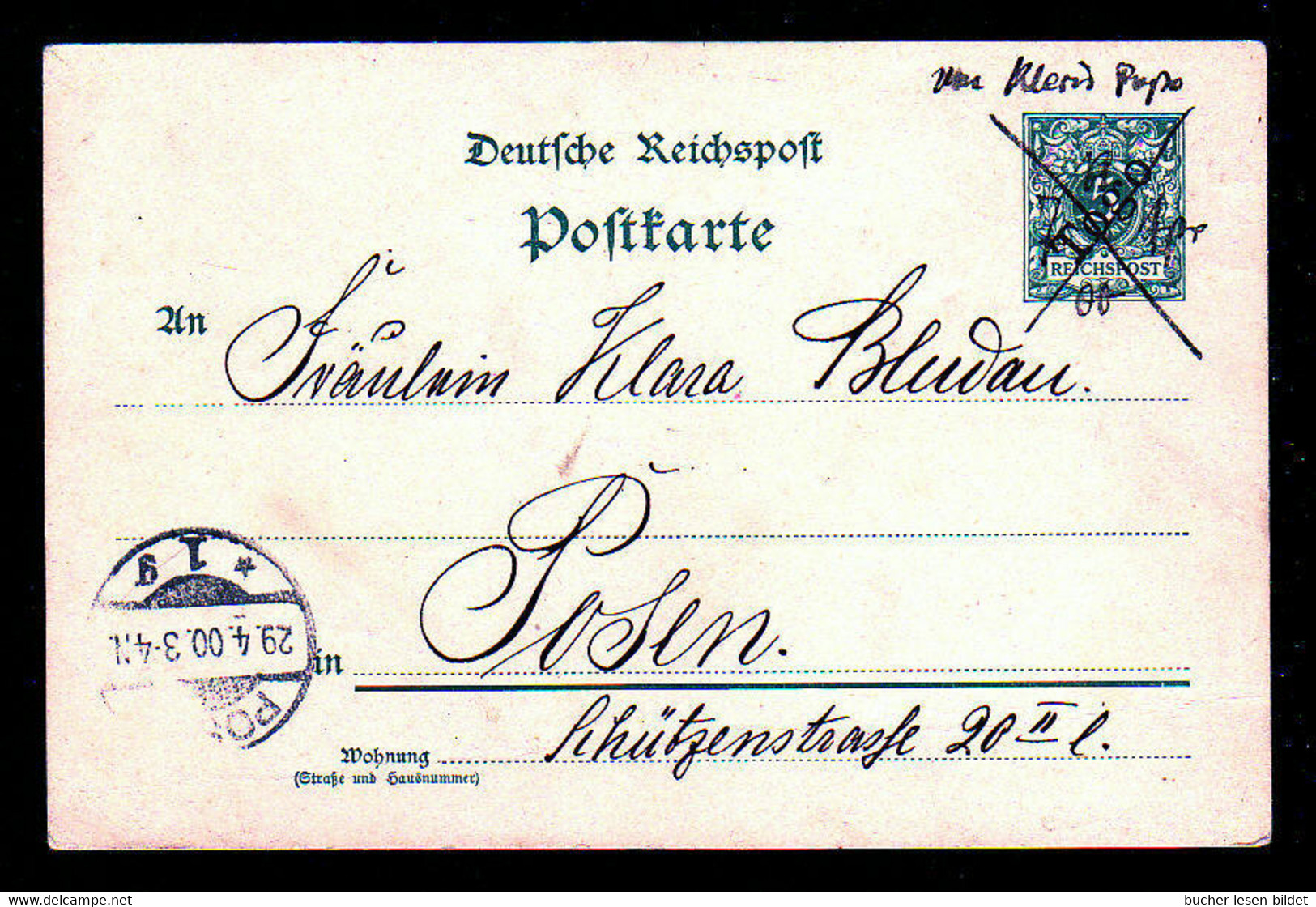 1900 - 5 Pf. Ganzsache Mit Hamdschriftlicher Entwertung "von Klein Popo" Nach Posen - Togo