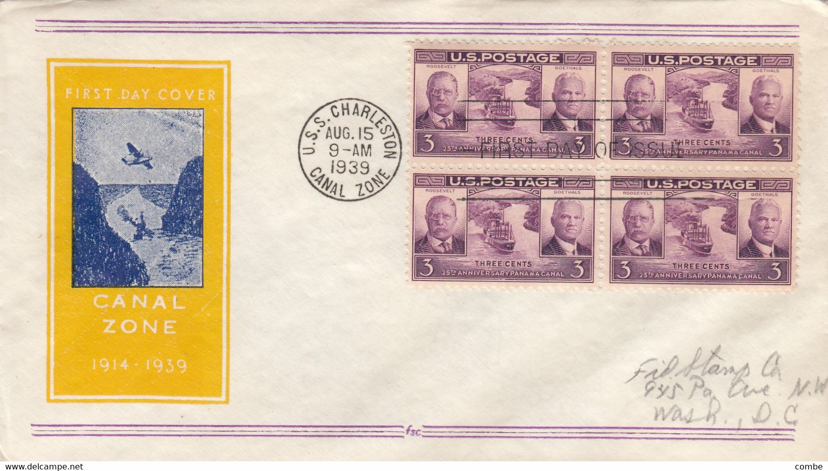 COVER. US. FDC. 15 AUG 39. CANAL ZONE. U.S.S.CHARLESTON - 1851-1940