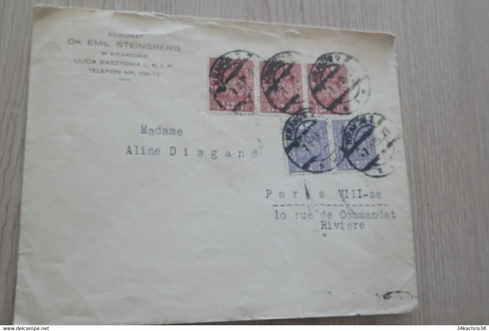 Lettre Pologne Polska 5 TP Anciens Paris Emil Steinsberg 1923 - Lettres & Documents