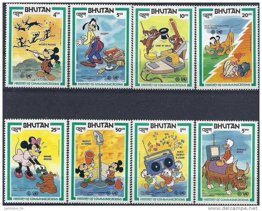 1984 BHOUTAN 608-16** Communications, Disney, Mickey, Donald - Bhutan