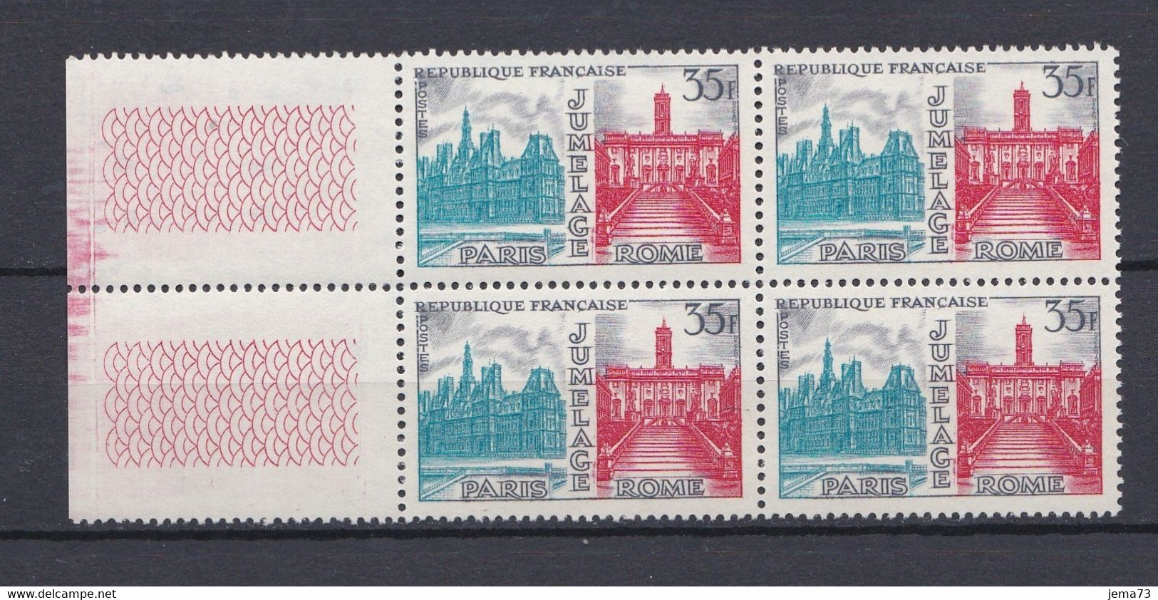 N° 1176 Jumelage Paris-Rome: Beau Bloc De 4 Timbres Neuf Impeccable Sans Charnière - Ungebraucht