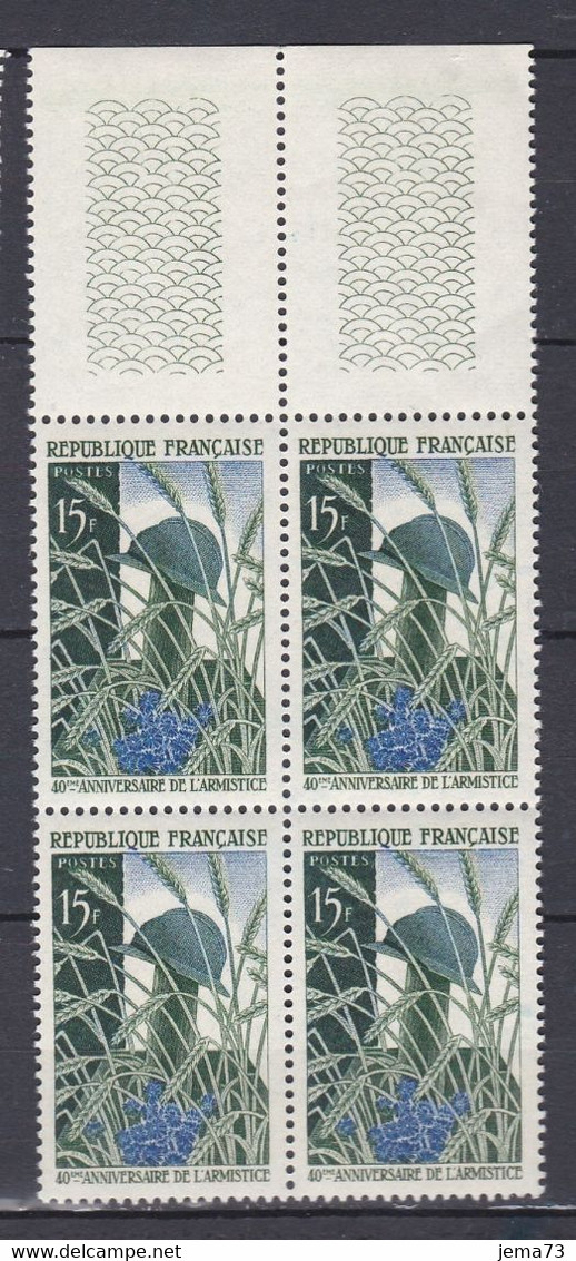 N° 1179 40ème Anniversaire De L'Armistice: Beau Bloc De 4 Timbres Neuf Impeccable Sans Charnière - Ungebraucht