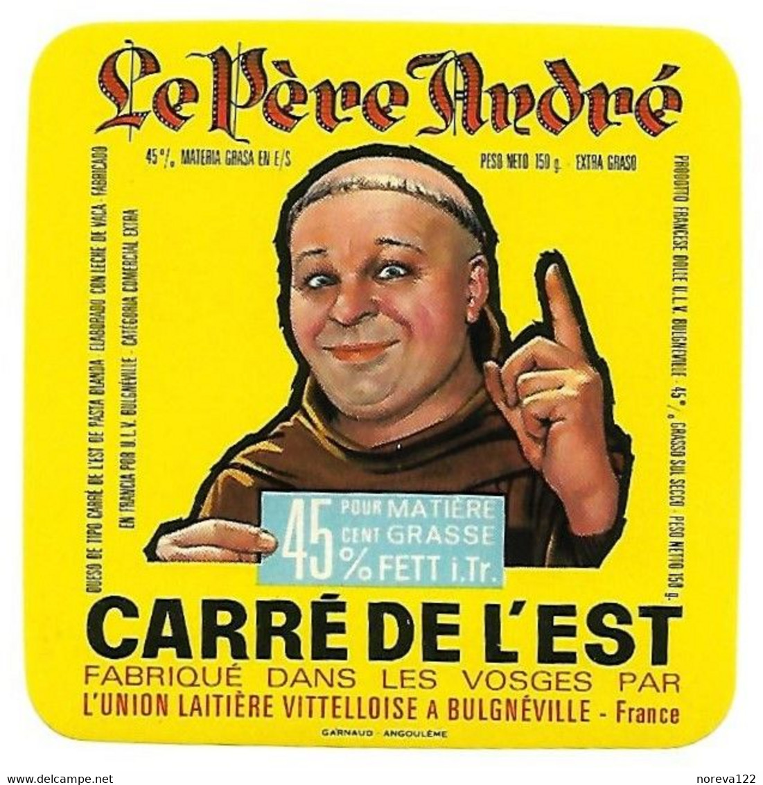 ETIQU.CARRE De L'EST MOINE ULV Bulgnéville Vosges - Cheese