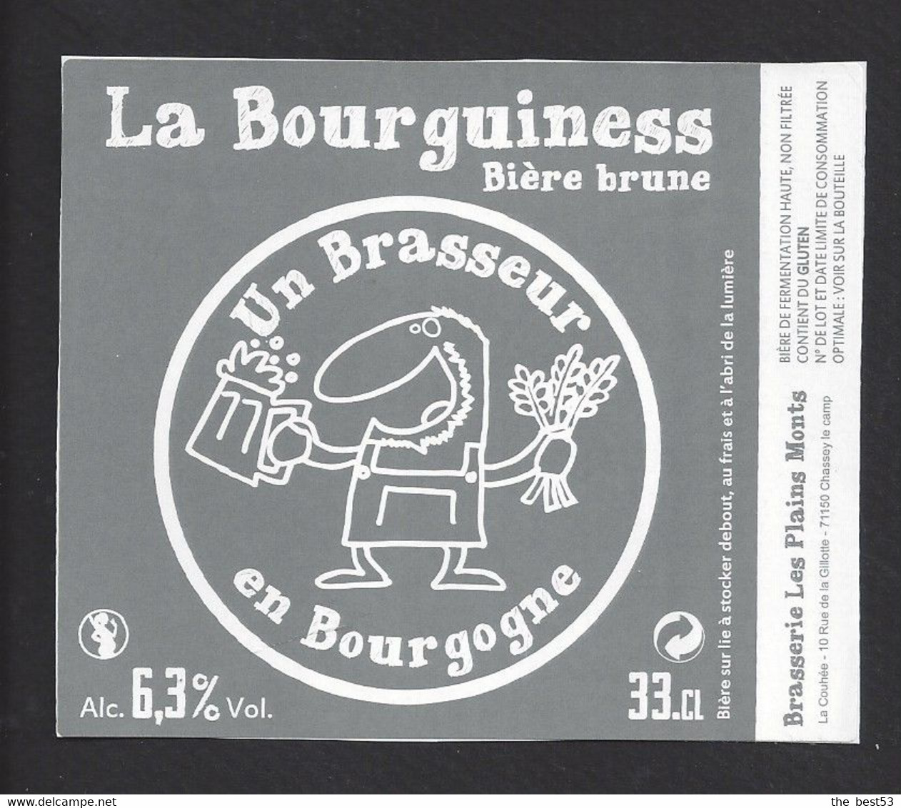 étiquettes De Bière Brune -  La Bourguiness  - Brasserie Les Plains Monts à Chassey Le Camp  (71) - Beer