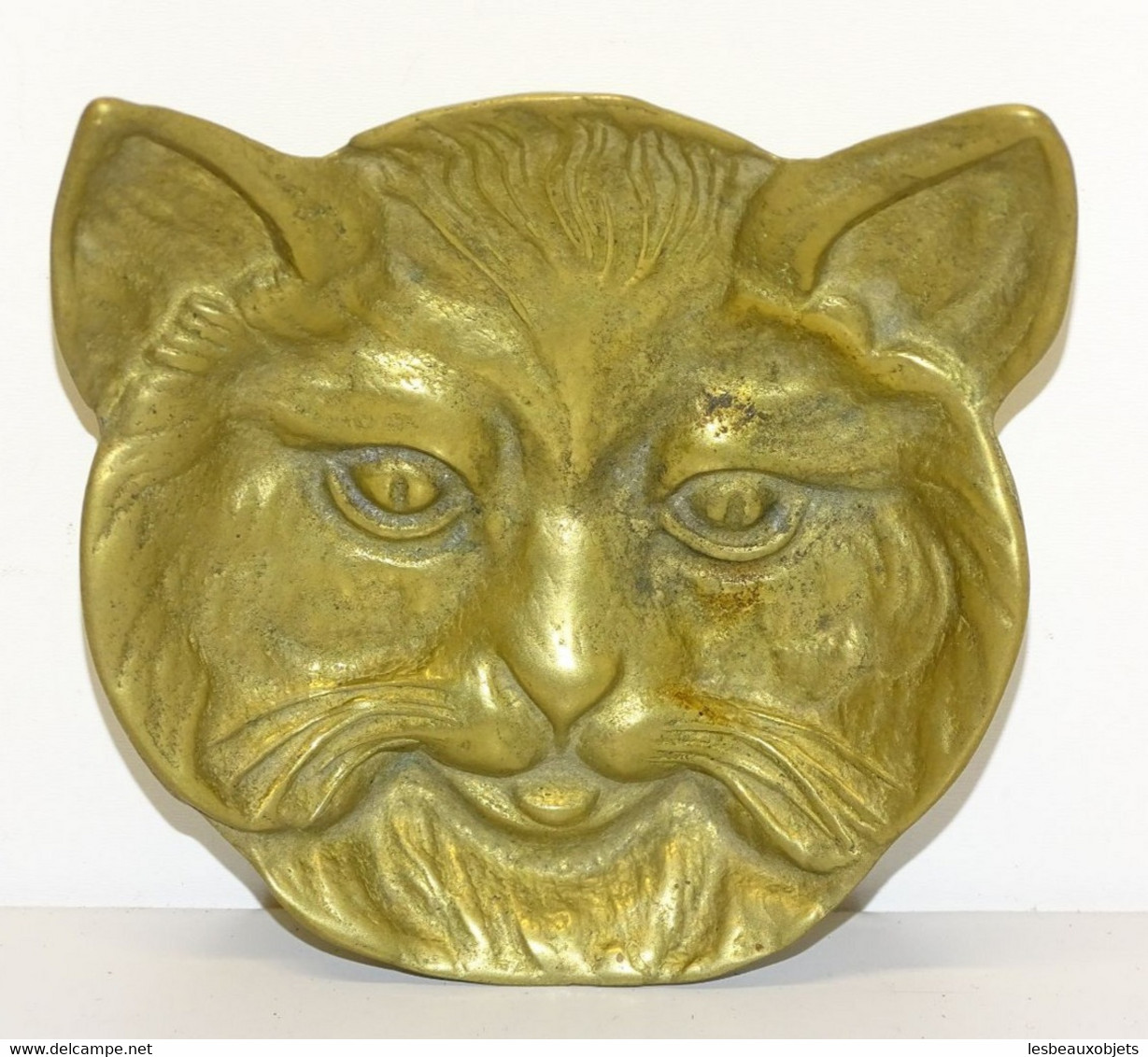 JOLI ANCIEN VIDE POCHE TETE DE CHAT En LAITON Ou BRONZE DECO XXe COLLECTION VITRINE - Bronzes